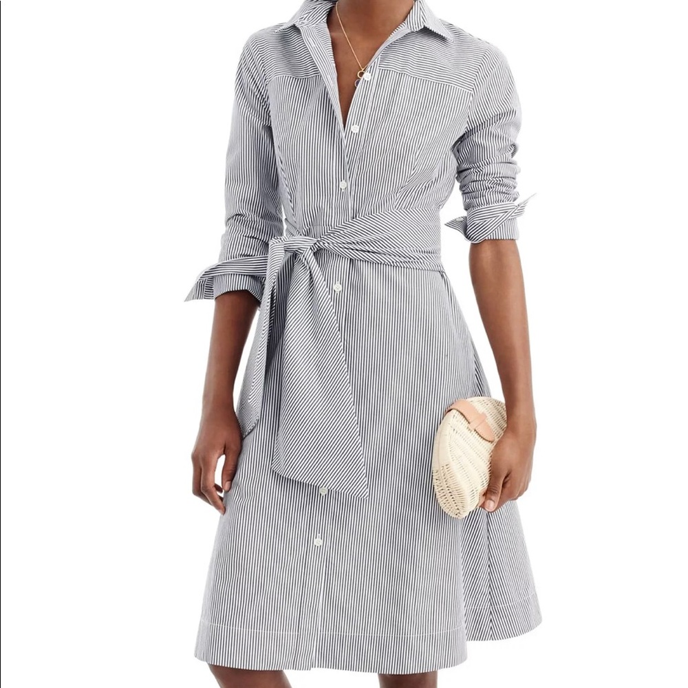 COPY - J. Crew Pinstripe Tie Waist Button Down Dress